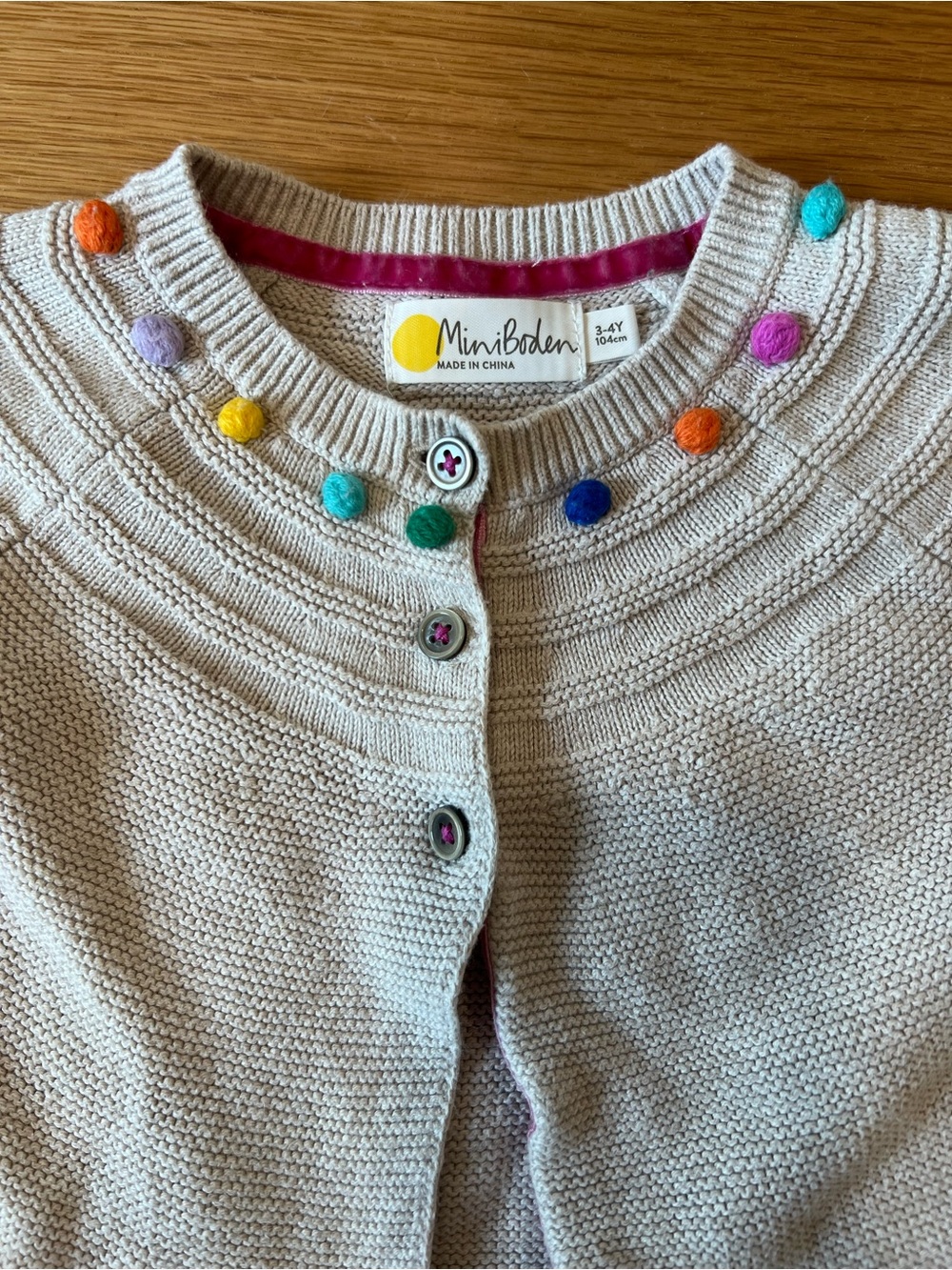 Mini Boden rainbow Pom Pom cardigan sweater